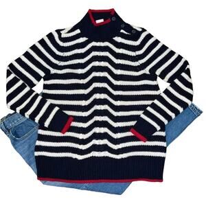 NWT Loft Navy & White Stripe W/Red Trim Nautical Cotton Cable Sweater - MEDIUM